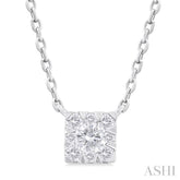 1/10 ctw Lovebright Petite Square Shape Round Cut Diamond Fashion Pendant With Chain in 10K White Gold