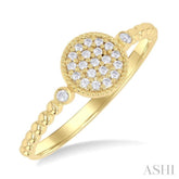 1/8 ctw Petite Bead Shank Circular Center Round Cut Diamond Fashion Ring in 10K Yellow Gold