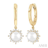 5.5 MM Round Shape Cultured Pearls and 1/5 ctw Petite Round Cut Diamond Fashion Huggies in 10K Yellow Gold