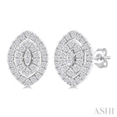 1/5 ctw Double Halo Marquise Shape Petite Round Cut Diamond Fashion Stud Earring in 10K White Gold