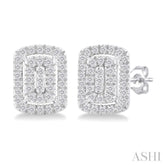 1/5 ctw Double Halo Emerald Shape Petite Round Cut Diamond Fashion Stud Earring in 10K White Gold