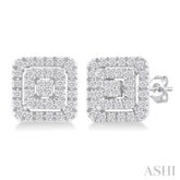 1/5 ctw Double Halo Square Shape Petite Round Cut Diamond Fashion Stud Earring in 10K White Gold
