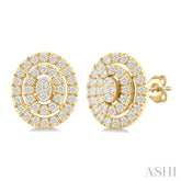 1/5 ctw Double Halo Oval Shape Petite Round Cut Diamond Fashion Stud Earring in 10K Yellow Gold
