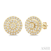 1/5 ctw Double Halo Round Shape Petite Round Cut Diamond Fashion Stud Earring in 10K Yellow Gold