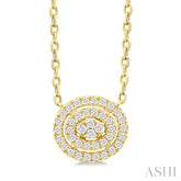 1/6 ctw Double Halo Oval Shape Petite Round Cut Diamond Fashion Pendant With Chain in 10K Yellow Gold