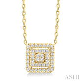 1/6 ctw Double Halo Square Shape Petite Round Cut Diamond Fashion Pendant With Chain in 10K Yellow Gold