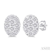 1/6 ctw Lovebright Petite Oval Shape Round Cut Diamond Fashion Stud Earring in 10K White Gold