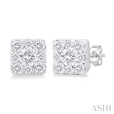 1/6 ctw Lovebright Petite Square Shape Round Cut Diamond Fashion Stud Earring in 10K White Gold