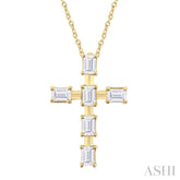 1/2 ctw Cross Emerald Cut Diamond Fashion Pendant With Chain in 14K Yellow Gold
