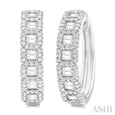 1 ctw Fusion Baguette and Round Cut Diamond Fashion Hoop Earring in 14K White Gold
