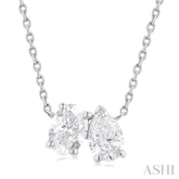 3/4 ctw Toi Et Moi Oval and Pear Cut Diamond Necklace in 14K White Gold