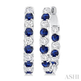 2.5 MM Sapphire and 1 ctw Round Cut Inside-Out Diamond Precious Hoop Earrings in 14K White Gold