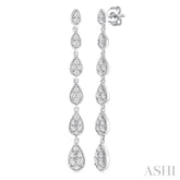 1/2 ctw Graduated Pear Shape Round Cut Diamond Fashion Long Earring in 14K White Gold