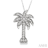 1/10 ctw Palm Tree Single Cut Diamond Pendant in 10K White Gold with Chain