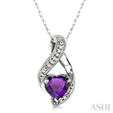 7 MM Heart Shape Amethyst and 1/20 ctw Single Cut Diamond Semi Precious Pendant in 14K White Gold with Chain