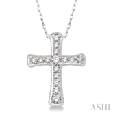 1/10 ctw Round Cut Diamond Cross Pendant in 14K White Gold with Chain