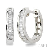 1/10 ctw Baguette Cut Diamond Huggie Earrings in 10K White Gold