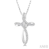 1/5 ctw Rolled Back Cross Charm 2Stone Round Cut Diamond Pendant With Link Chain in 14K White Gold