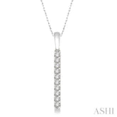 1/5 ctw Vertical Bar Round Cut Diamond Pendant With Link Chain in 14K White Gold
