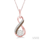 1/5 ctw Winding Brown & White Round Cut Diamond Lovebright Pendant With Link Chain in 14K Rose Gold