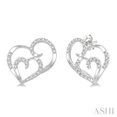 1/6 ctw Double Heart Round Cut Diamond Earrings in 10K White Gold