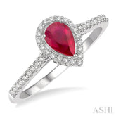 6x4 MM Pear Shape Ruby and 1/5 ctw Round Cut Diamond Precious Ring in 10K White Gold