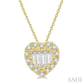 1/5 ctw Heart Shape Baguette Center & Round Cut Diamond Pendant With Chain in 14K Yellow Gold