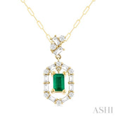 5x3 MM Emerald Cut and 1/3 ctw Baguette & Round Cut Diamond Precious Fashion Pendant With Chain in 14K Yellow Gold