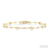1 1/3 ctw Bezel Set Oval and Round Cut Diamond Bar Link Bracelet in 14K Yellow Gold
