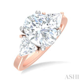 1 ctw Oval Shape Trillion Cut & Round Cut Diamond Semi Mount Engagement Ring in 14K Rose and White Gold