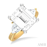 1 ctw Emerald Shape Trillion and Round Cut Diamond Semi Mount Engagement Ring in 14K Yellow and White Gold
