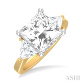 1 ctw Princess Shape Trillion Cut & Round Cut Diamond Semi Mount Engagement Ring in 14K Yellow and White Gold