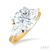 1 ctw Circualar Shape Trillion and Round Cut Diamond Semi Mount Engagement Ring in 14K Yellow and White Gold