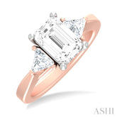 1/2 ctw Emerald Shape Trillion and Round Cut Diamond Semi Mount Engagement Ring in 14K Rose and White Gold
