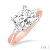 1/2 ctw Princess Shape Trillion Cut & Round Cut Diamond Semi Mount Engagement Ring in 14K Rose and White Gold