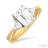 1/2 ctw Emerald Shape Trillion and Round Cut Diamond Semi Mount Engagement Ring in 14K Yellow and White Gold