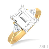 1/2 ctw Emerald Shape Trillion and Round Cut Diamond Semi Mount Engagement Ring in 14K yellow and White Gold