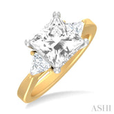 1/2 ctw Princess Shape Trillion Cut & Round Cut Diamond Semi Mount Engagement Ring in 14K Yellow and White Gold