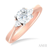 1/4 ctw Circualar Shape Trillion and Round Cut Diamond Semi Mount Engagement Ring in 14K Rose and White Gold