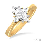 1/4 ctw Marquise Shape Trillion and Round Cut Diamond Semi Mount Engagement Ring in 14K Yellow and White Gold