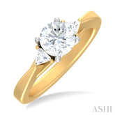 1/4 ctw Circualar Shape Trillion and Round Cut Diamond Semi Mount Engagement Ring in 14K Yellow and White Gold