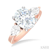 1 ctw Tri-Mount Oval Shape Center Pear and Round Cut Diamond Semi Mount Engagement Ring in 14K Rose and White Gold