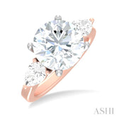 1 ctw Tri-Mount Circular Shape Center Pear and Round Cut Diamond Semi Mount Engagement Ring in 14K Rose and White Gold