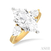 1 ctw Tri-Mount Marquise Shape Center Pear and Round Cut Diamond Semi Mount Engagement Ring in 14K Yellow and White Gold