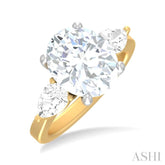1 ctw Tri-Mount Oval Shape Center Pear and Round Cut Diamond Semi Mount Engagement Ring in 14K Yellow and White Gold