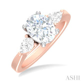 1/2 ctw Tri-Mount Oval Shape Center Pear and Round Cut Diamond Semi Mount Engagement Ring in 14K Rose and White Gold