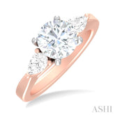 1/2 ctw Tri-Mount Circular Shape Center Pear and Round Cut Diamond Semi Mount Engagement Ring in 14K Rose and White Gold