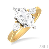 1/2 ctw Tri-Mount Marquise Shape Center Pear and Round Cut Diamond Semi Mount Engagement Ring in 14K Yellow and White Gold