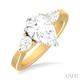 1/2 ctw Tri-Mount Centerpiece Pear and Round Cut Diamond Semi Mount Engagement Ring in 14K yellow and White Gold