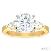 1/2 ctw Tri-Mount Circular Shape Center Pear and Round Cut Diamond Semi Mount Engagement Ring in 14K Yellow and White Gold